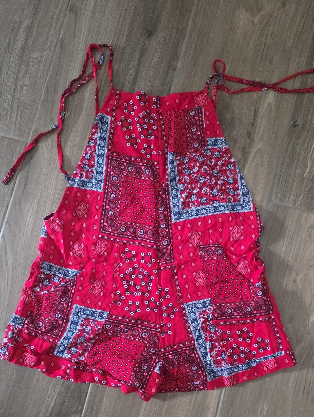 Girls' Red Bandana-Print Tie-Strap One-Piece Romper